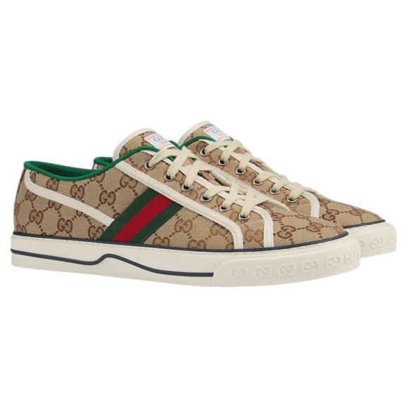 Gucci GG 1977 Tennis Sneakers Lace Up Beige Ebony Original Men Size 9/ 9.5 - Picture 1 of 15